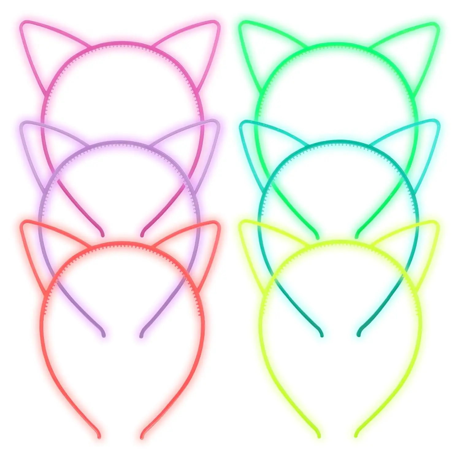 

6 Colors Luminous Headbands,Plastic Light Up Cat HairBand Glow in the Dark Headband For Toddlers