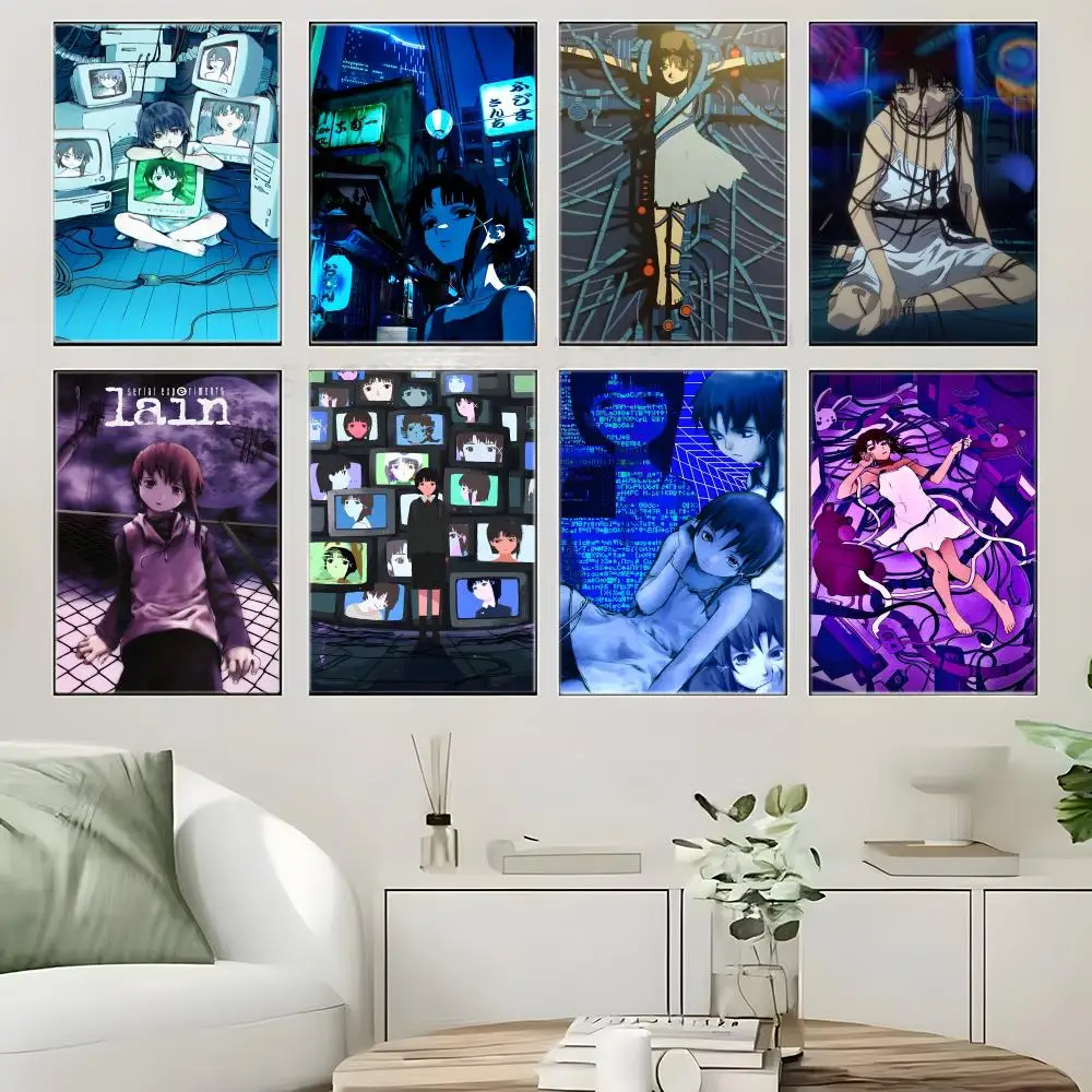 Cyberpunk Anime S-Serial Experiments Lain Poster  Self-adhesive Art Waterproof Paper Sticker Coffee House Bar Room Wall Decor