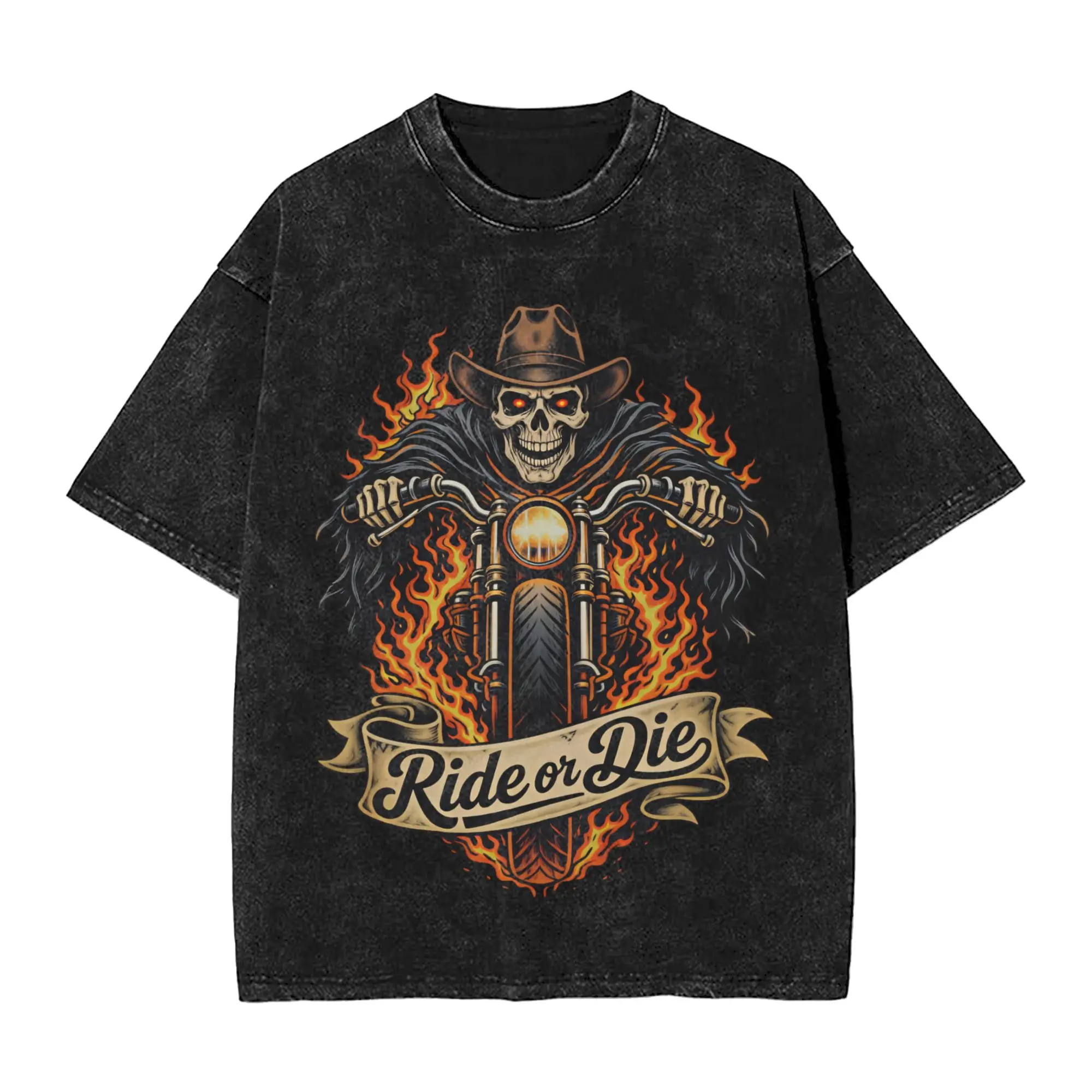 Men's T Shirt Ride or Die Washed T-Shirts Harajuku  Summer Tees Street Style Design Casual Clothing Birthday Gift