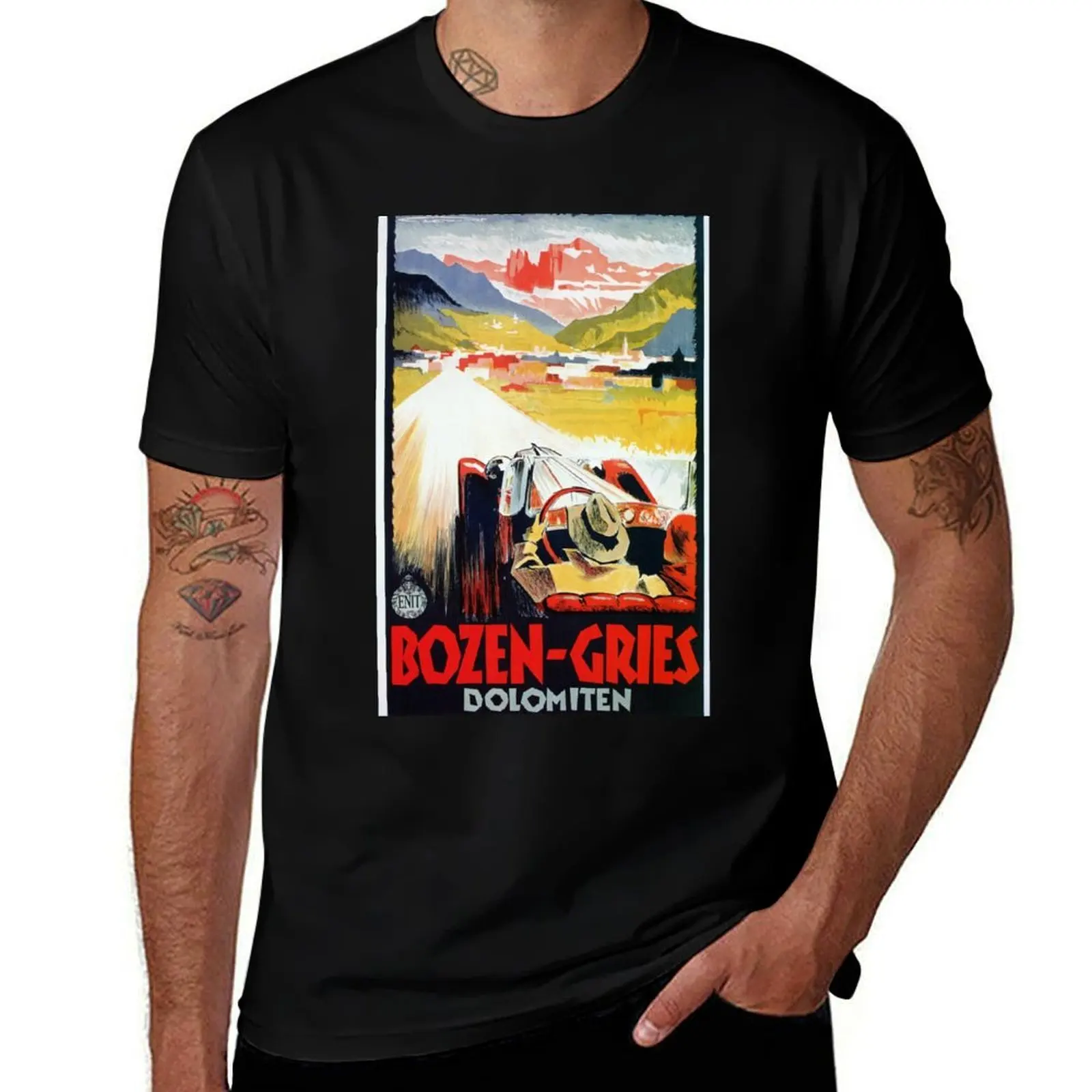

Vintage Italian travel, classic convertible car, Bozen-Gries T-Shirt anime shirt summer clothes funny t shirts men