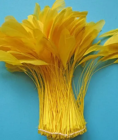 

100PCS/LOT 6-8 "(15-20cm) Beautiful Handmade Gold Yellow Stripped Rooster Coque Feathers ,Feathers for Hats