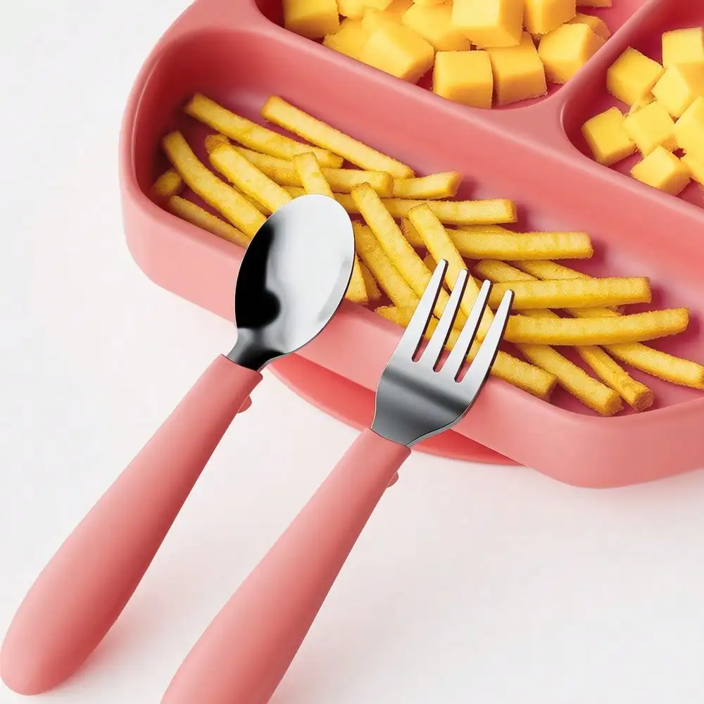 Baby Learning Spoon & Fork Set, Raised Bump Keeps Clean, Easy-Clean Drop-Resistant Material, Self-Feeding Training Essential