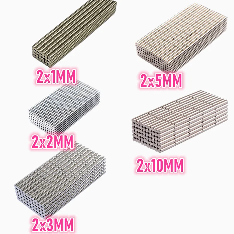 500/1000pcs 2x1mm Rare Earth Magnets Diameter 2x10mm Round disc Magnet 2mmx5mm Permanent Neodymium Magnet 2*3mm