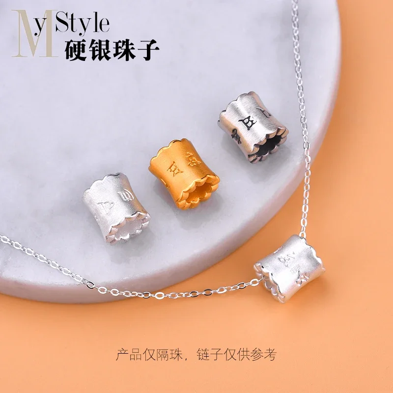 999 Zuyin 3D hard silver six character truth pearl barrel bead hand woven jewelry DIY accessories material bag