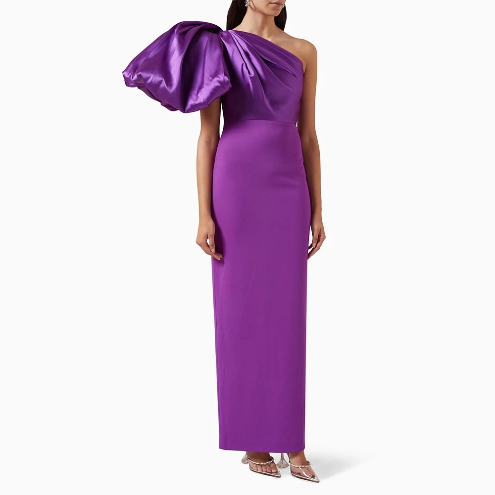 

Purple Prom Dress Column/Sheath One Shoulder 2024 Women's Prom Gowns Maxi Ankle Length Ruched Formal Evenign Party Dresses