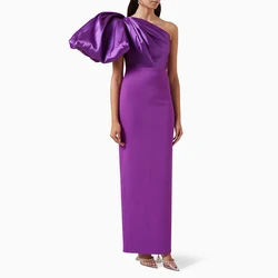 Purple Prom Dress Column/Sheath One Shoulder 2024 Women's Prom Gowns Maxi Ankle Length Ruched Formal Evenign Party Dresses