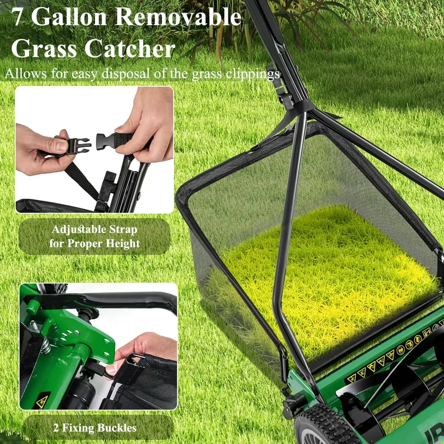 

[Limited Time Offer, Today Only!]Manual Lawn Mower, 14 Inch 5-Blade Walk-Behind Cordless Grass Cutter with 7 Gallon Removable Gr