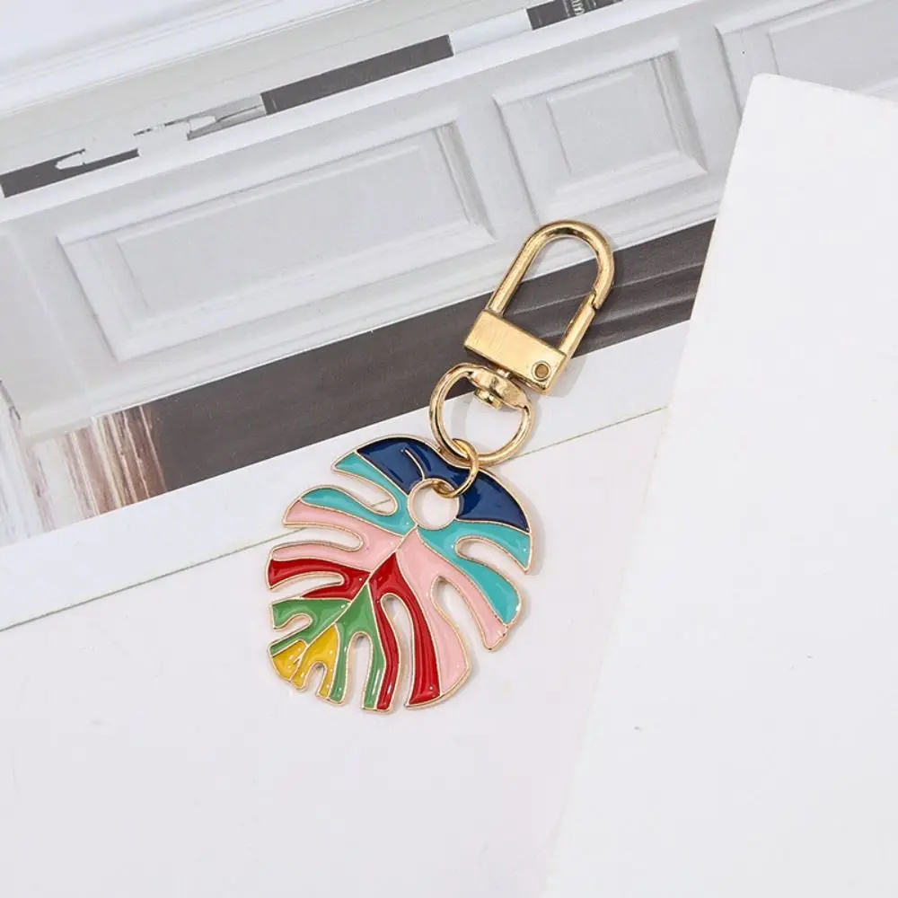 Trendy Leaf Style Oil Dropflat Keychain Colorful Leaf Metal Oil Dropflat Metal Pendant Creative Cute Girls Gifts