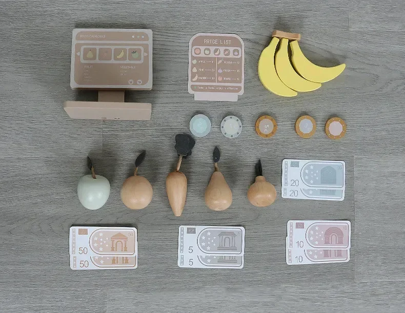고품질 극장 장난감 시뮬레이션 과일 노점 시뮬레이션 바나나 사과 배 금전 등록기 어린이 아기 선물 43cm