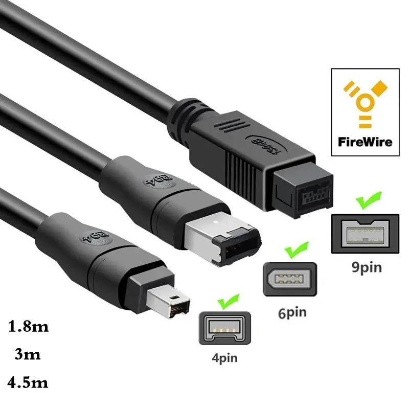 IEEE 1394B 4-Pin 6-Pin 9-Pin Firewire Cable Firewire 400/800 Link DV Cable Computer Laptop to Industrial Camera Data Cable