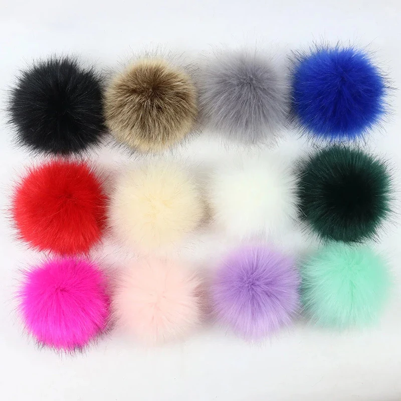 Pompom bulu palsu 12cm bulu lembut bola rambut dengan pita elastis bulu rubah Pom Pom untuk DIY topi sepatu rajutan topi bulu bola aksesori pakaian