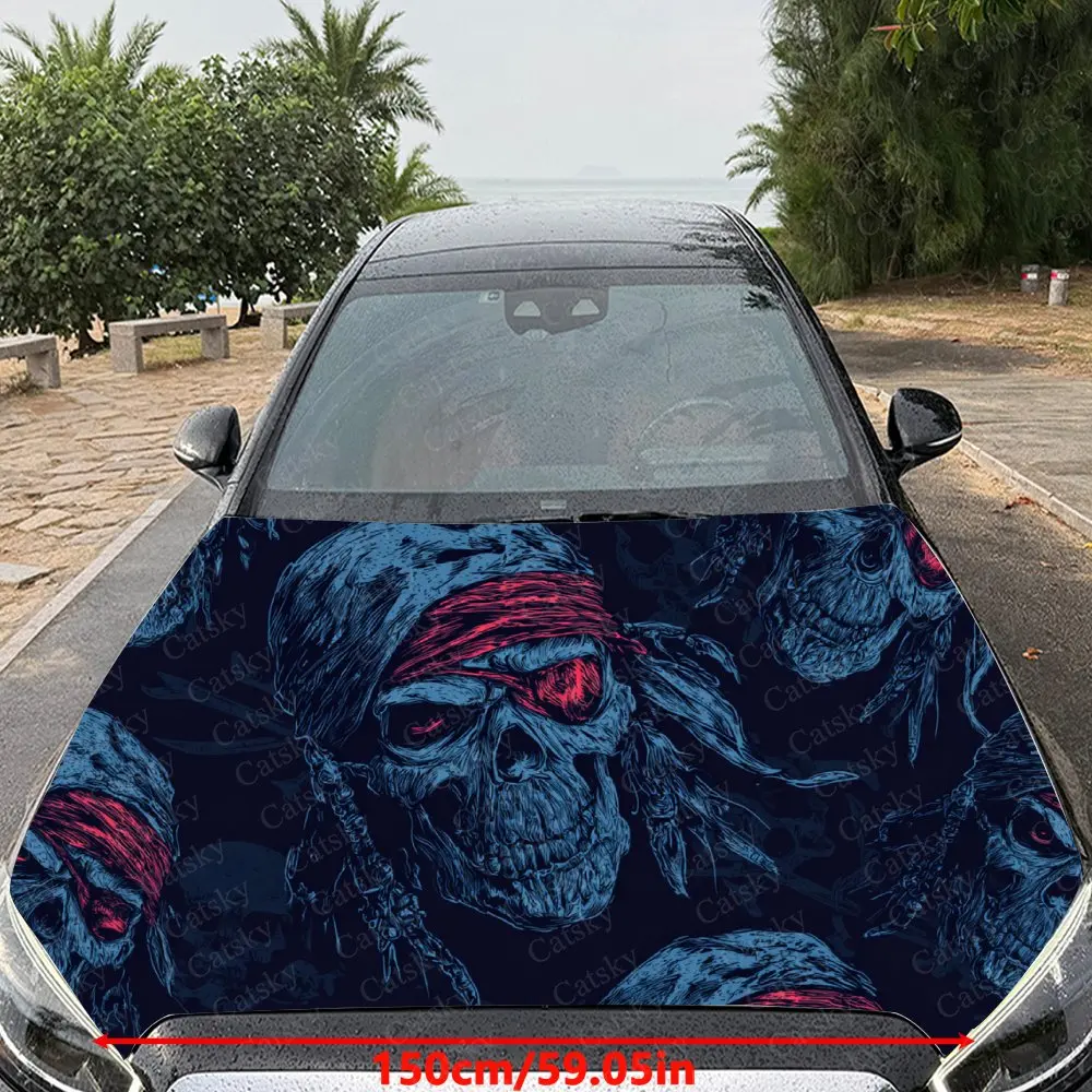 Vintage Pirate Skeleton Car Hood Sticker,Waterproof Self-Adhesive Vinyl Graphics Decals,Decorative Auto Accessories Stickers