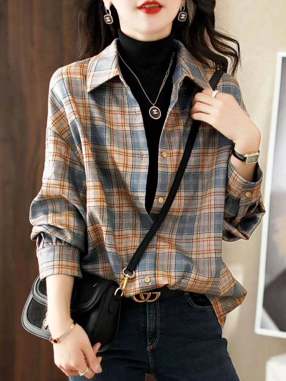 بلوزة نسائية منقوشة irt كاجوال طويلة بطبقات Sve لربيع وخريف وشتاء 2023 جديدة Sle مقاس صغير مزيج قطني مريح #1