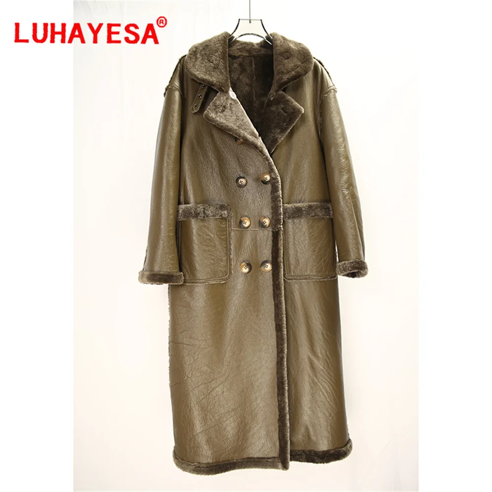 2024 Australia Merino Sheepskin Shearling Fur Clothes Women Winter Extra Long Slim Real Fur Overcoat