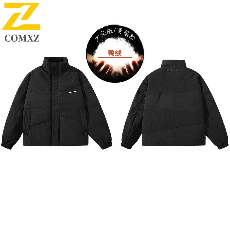 COMXZ Luxury Mens Down Jacket Stand Collar Solid Color Outdoor Snow Anti-Cold Parka Korean Fashion Windproof Winter Filler Down