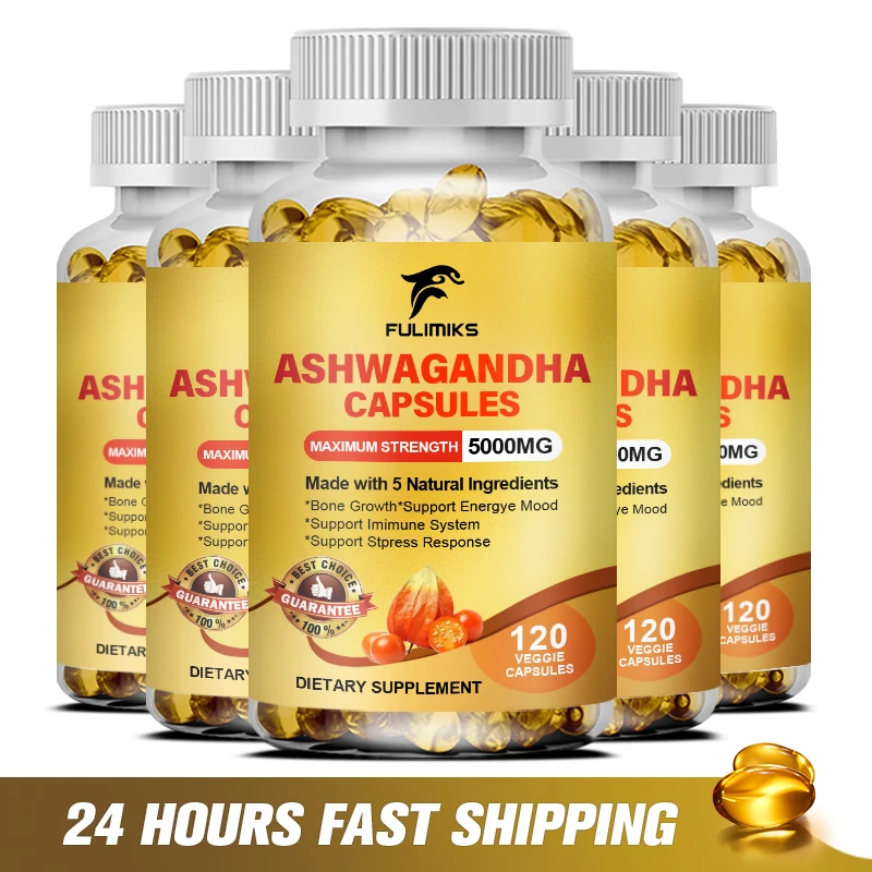 

Pure Ashwagandha Capsules 5000mg with Ashwagandha Root Extract Supplement Help Stress, Focus, Brain, Energy Support Sleep Health