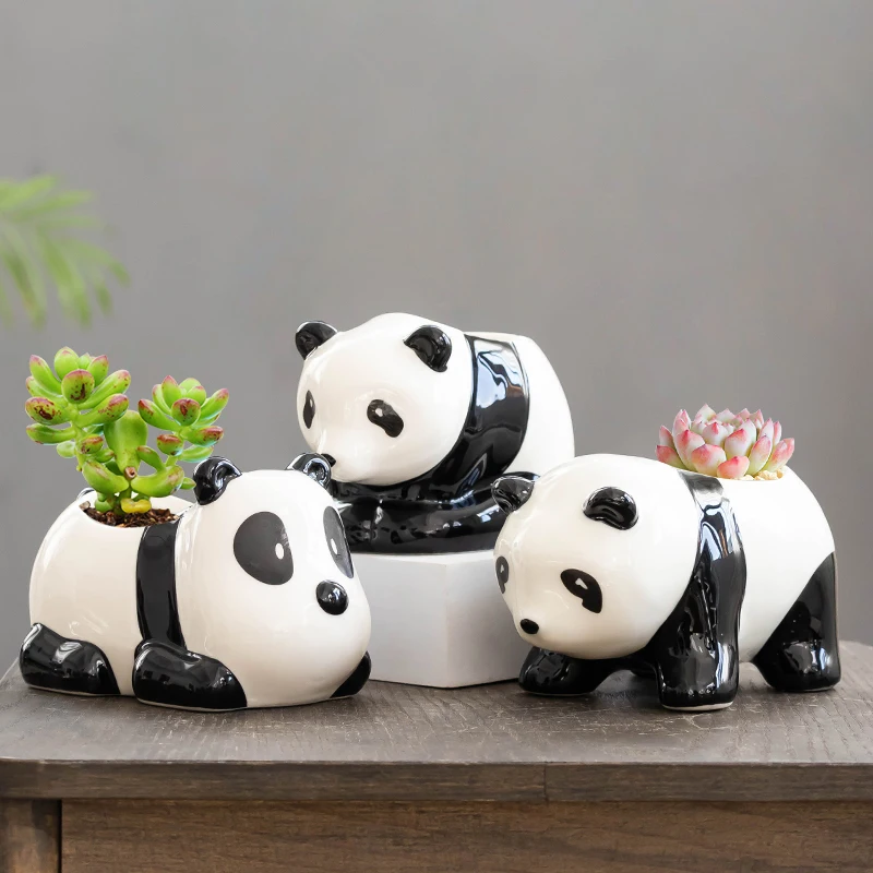 Pack of 3 pcs Cute Panda Succulents Planters, Ceramic Pandas Flower Pots for Home Desktop Decor Animals Ornaments Garden Pots