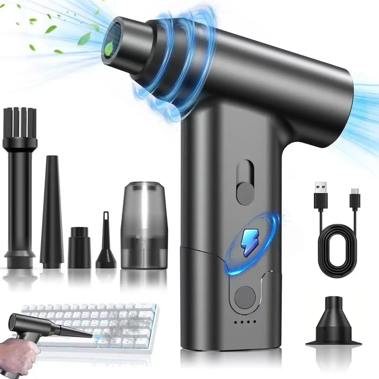 

High Speed Pintudy 3 in 1 Air Duster and Mini Vacuum Cleaner with 10000 RPM Adjustable Turbo Jet Blower Fan