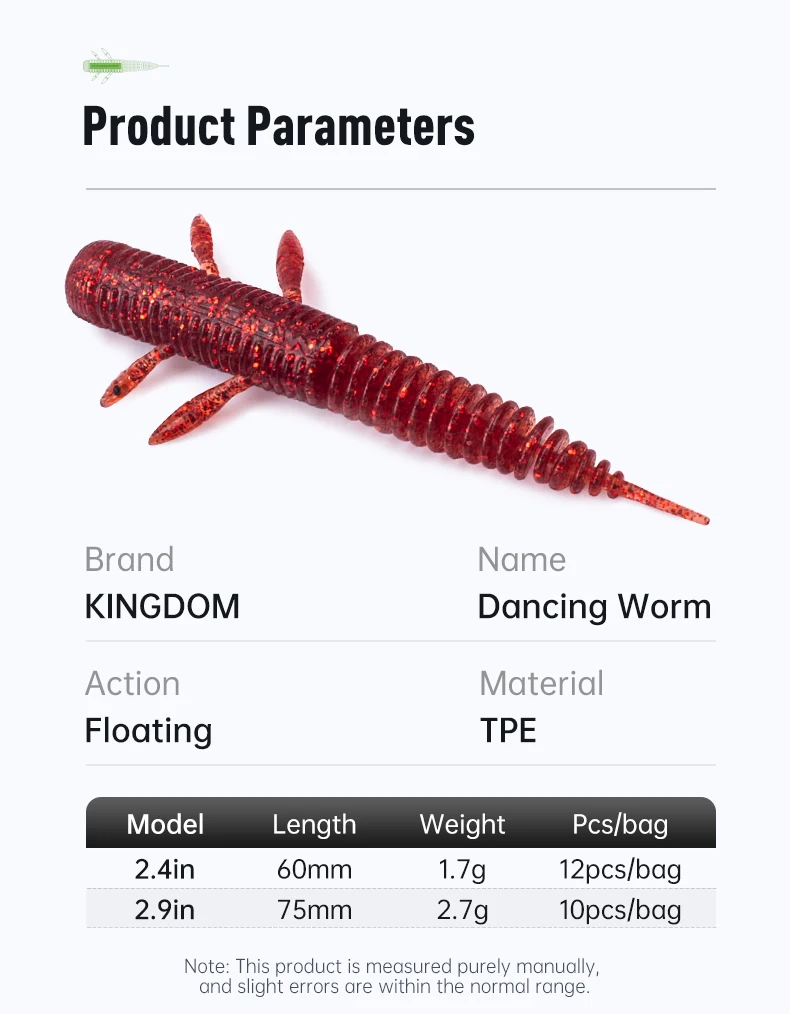 Kingdom 12 Stück/10 Stück Gummiköder, künstlicher Angelköder, 1,7 g, 60 mm, 2,7 g, 75 mm, schwimmende TPE-weiche Wurm-Swimbaits, Garnelen-Weichköder ﻿ – Detail 5