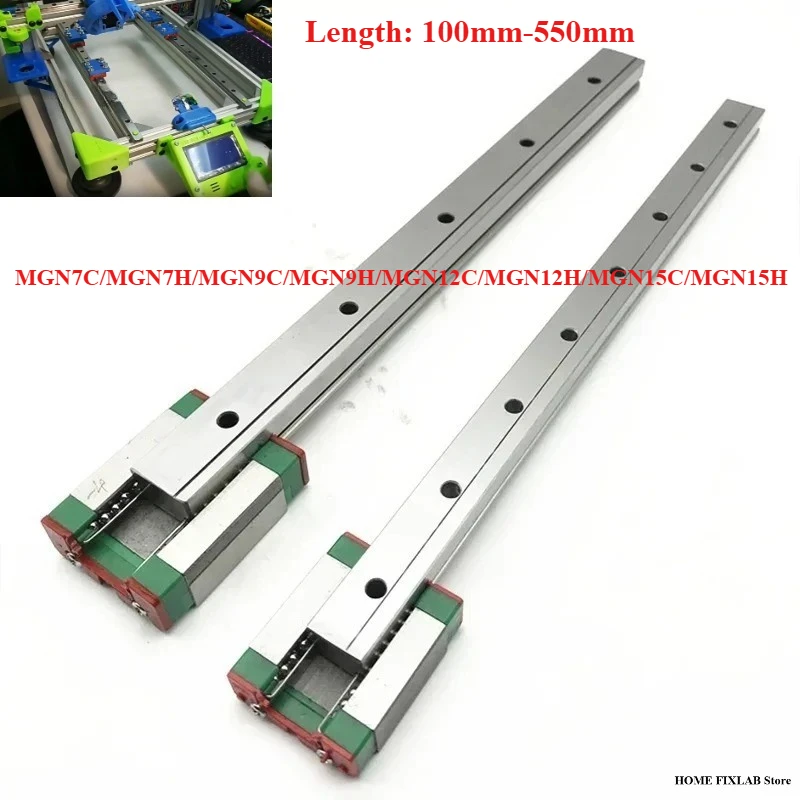 MGN7 MGN9 MGN12 MGN15 Linear Guide Rail 100mm To 550mm with Miniature Carriage Slider Block C H Type for CNC 3D Printer Part