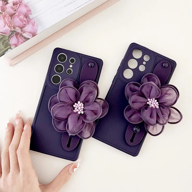 ผ้าไหมน้ําแข็งดอกไม้สายรัดข้อมือผู้ถือโทรศัพท์นุ่มสําหรับSamsung Galaxy S23 S22 S21 S20 FE Ultra Plus M54 M34 M14 5Gซิลิโคน