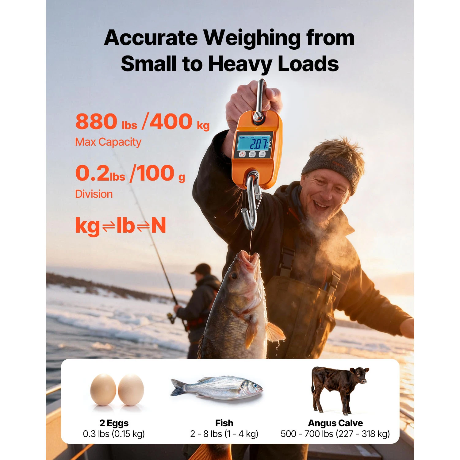 SucceBuy 880 lbs/400 kg Digital Crane Scale Handheld Hanging Scale with LCD Display 0.2 lbs Division for Farm Hunting Fishing