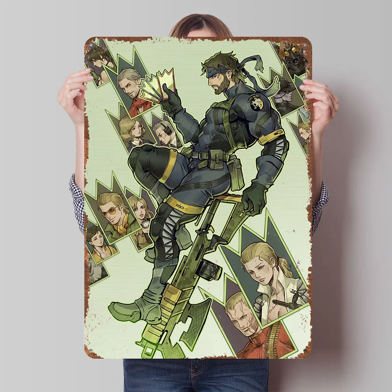 Metal Gear Solid Snake and Allies Printed Poster Customized Wall Art Retro Vintage Metal Tin Signs for Wand Deko Room Ornaments