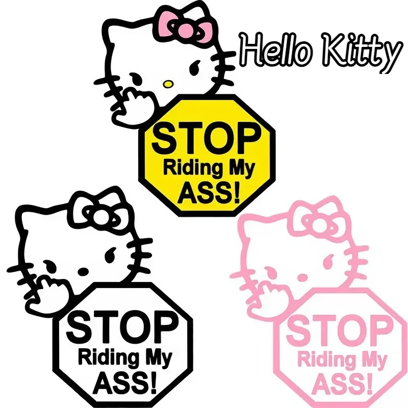 

Sanrio Stop Riding Car Stickers Hello Kitty Cartoon Window Decoration Reminder Body Stickers Tear Stickers Without Leaving Glue