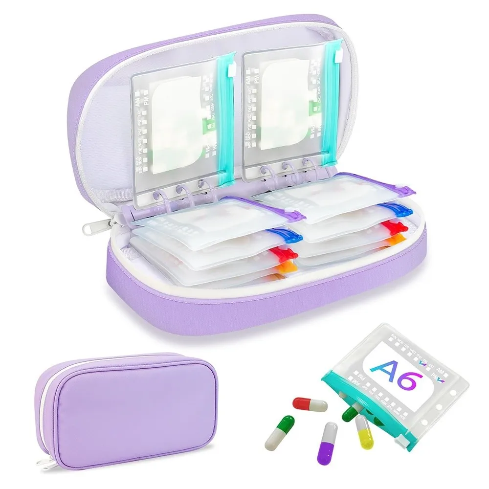 EVA Weekly Pill Organizer for Binders Zipper Closure Large Capacity Medicine Storage Case Double Compartment Multicolor