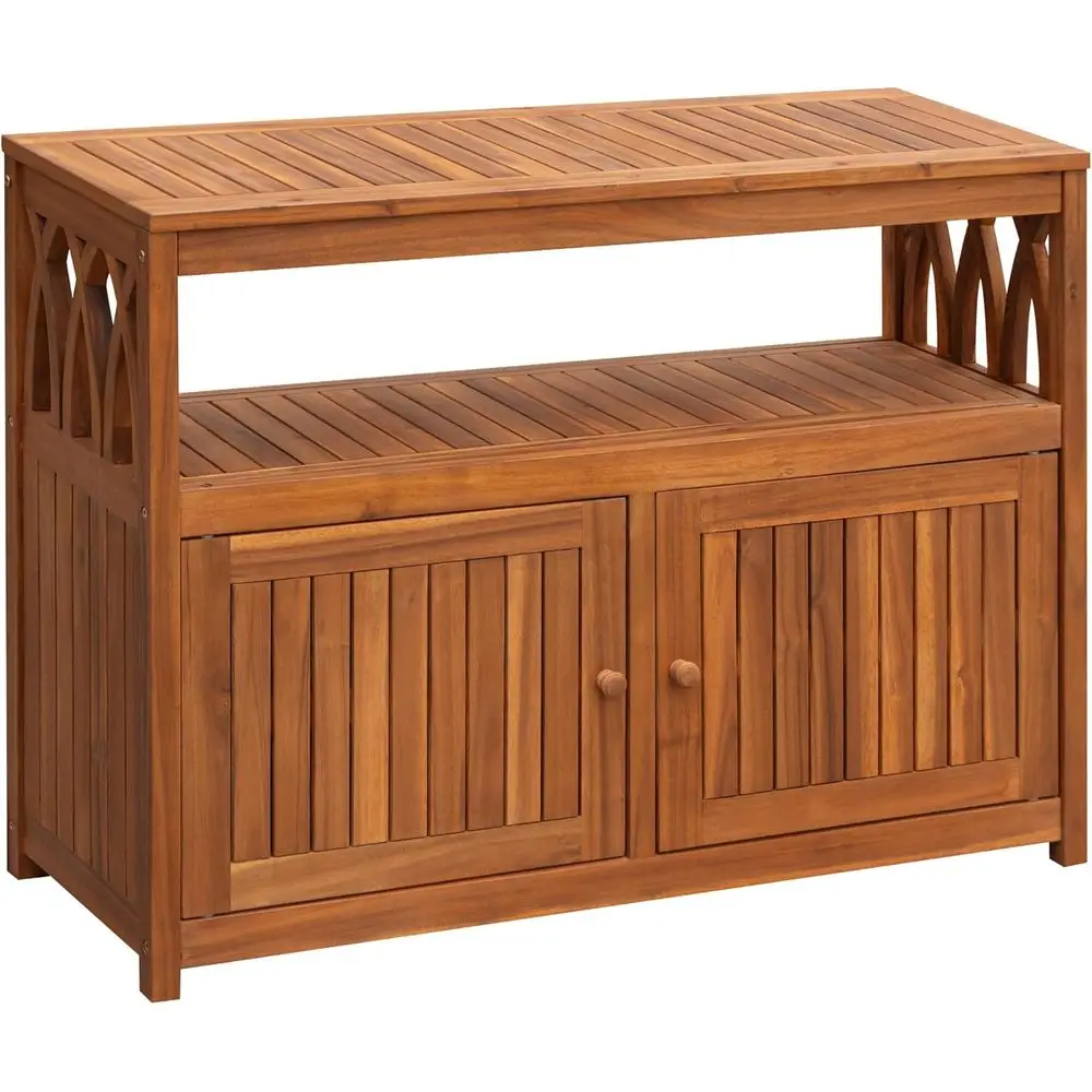 Weather-Resistant Acacia Wood Outdoor Storage Cabinet with 2 Magnetic Doors, Suitable for Patio, TV Stand, Bar Table, and Pottin