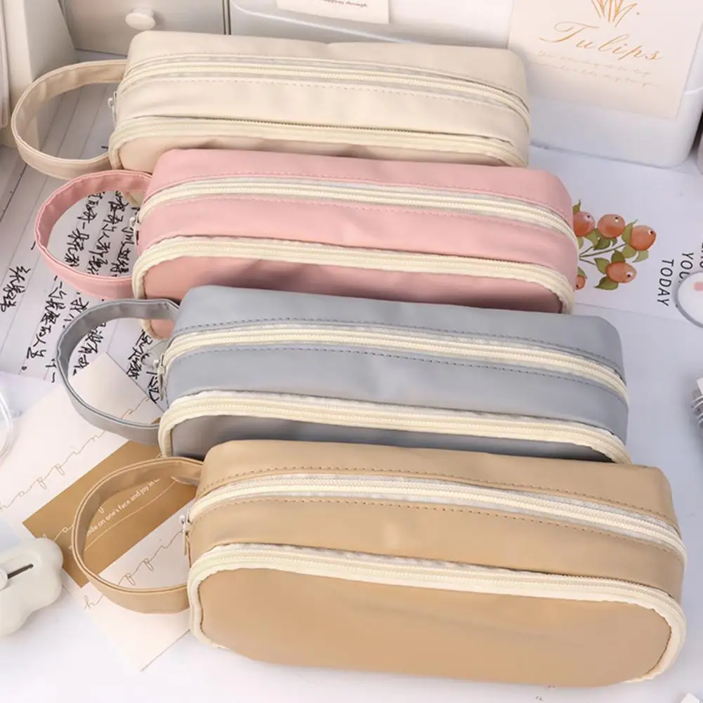 Pencil Case Large Capacity Double Layer Transparent Zipper Closure Waterproof Item Storage PVC Pencil Storage Bag Container