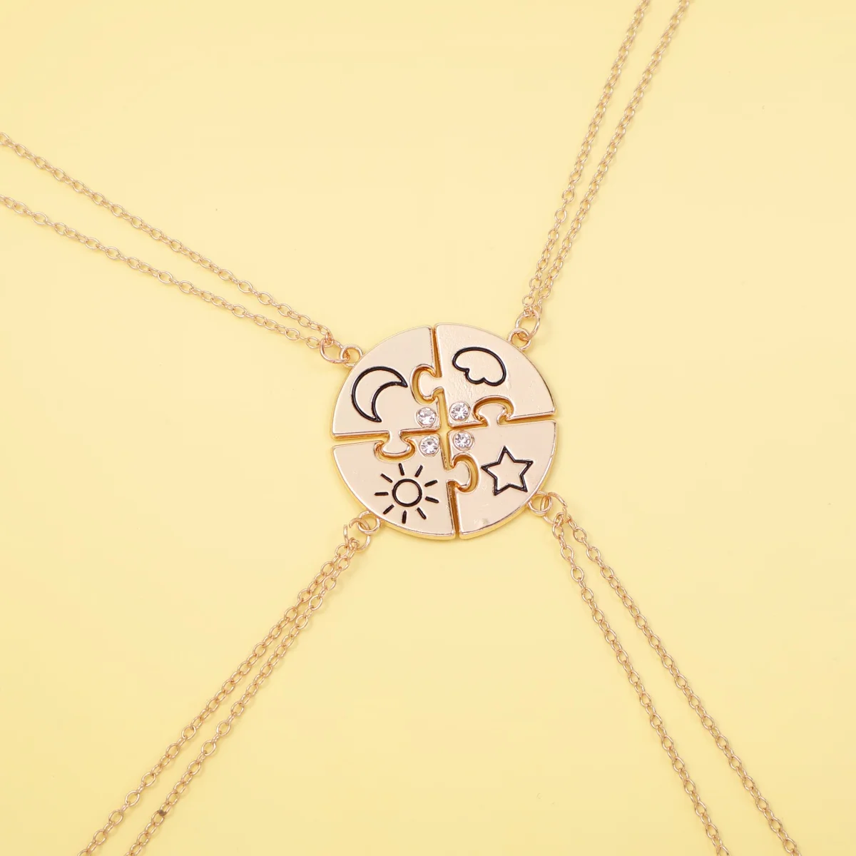 4 قطع BFF لغز قلادة لطيف ملون نجمة القمر الشمس القلب قلادة متعددة الطبقات سلسلة الصداقة مجوهرات هدية
