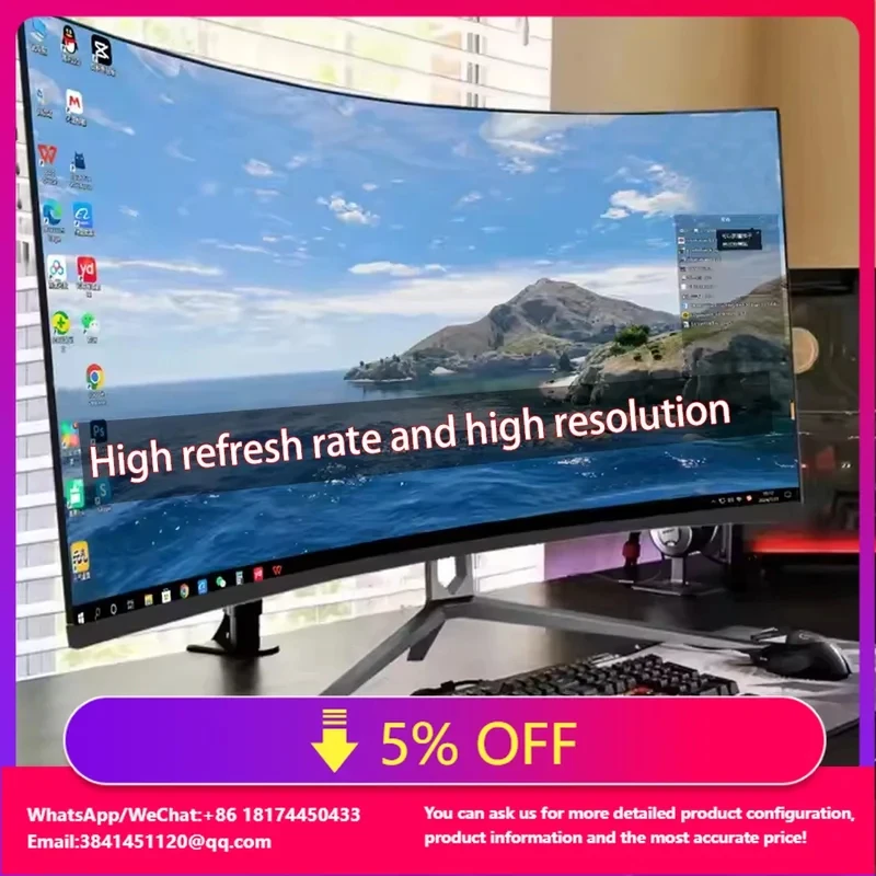 Super Wide 27 32 34 Inch IPS Curved Gaming 4K HDR 144Hz PC With DP Interface New For Desktop