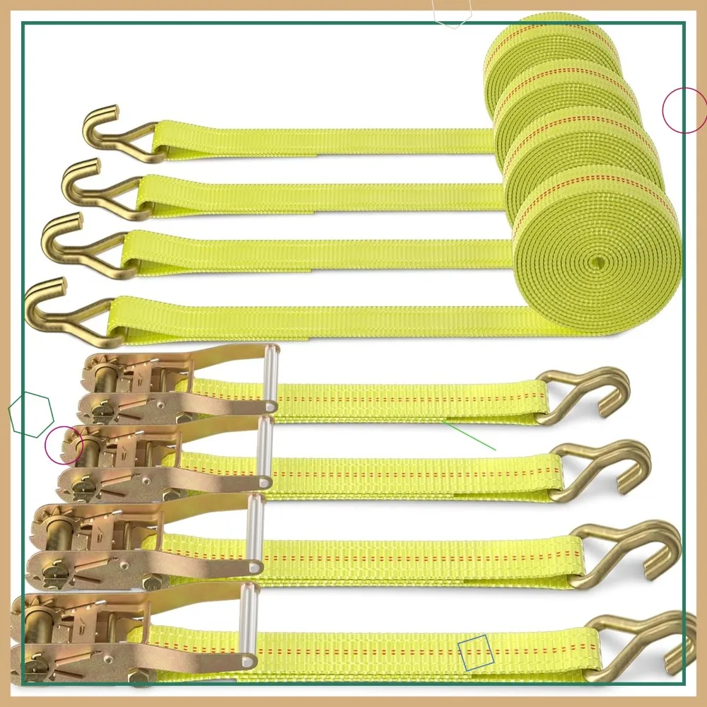 

4 Pack 2" x 27' Heavy Duty Ratchet Tie Down Straps with Aluminum Handle, Cargo Straps for Truck, Yellow