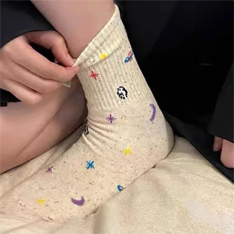 INS Academic Style Kawaii Cute Cosmic Starry Sky Galaxy Printed Socks Super Soft Sweet Cool Lovely Niche Cotton Socks Versatile