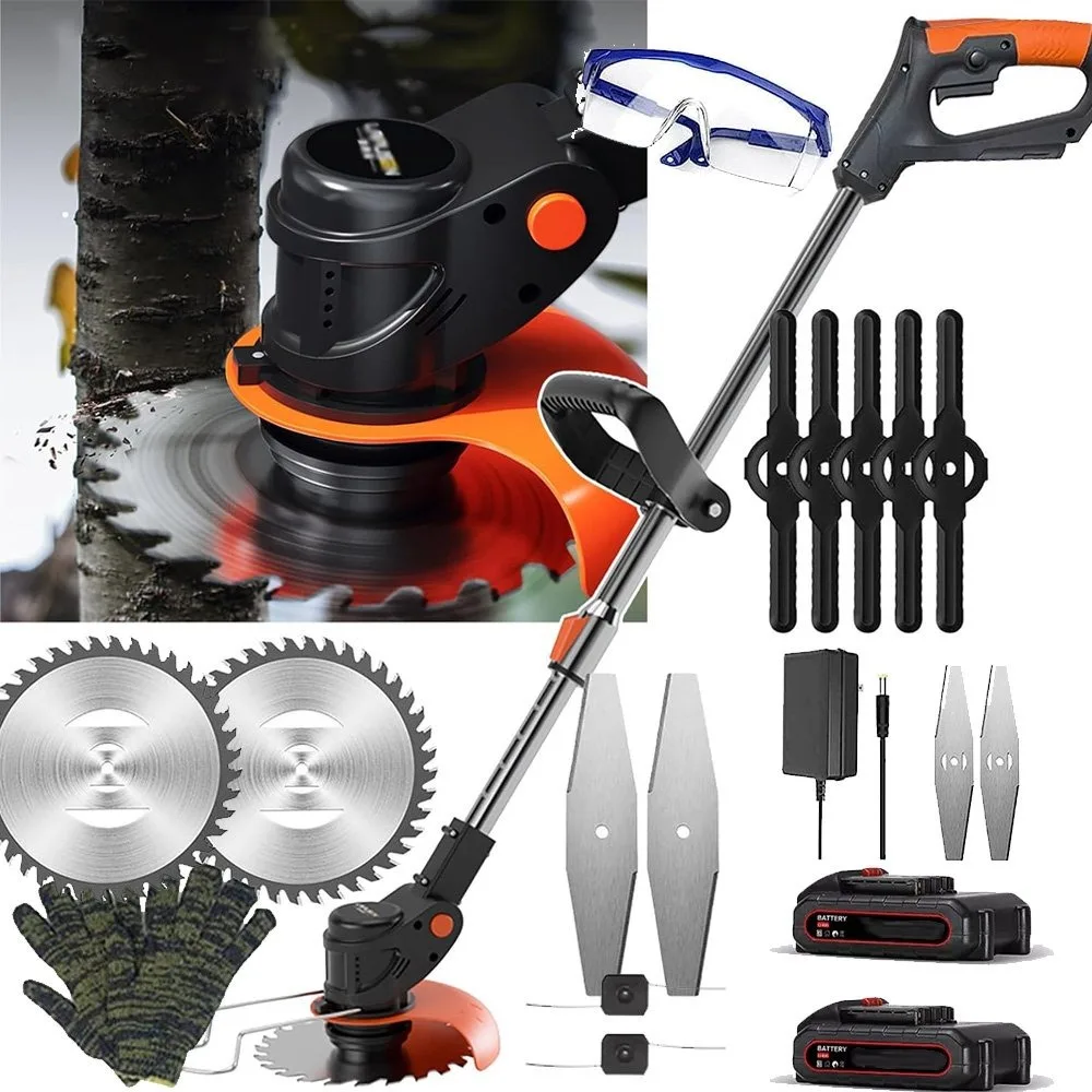Kabelloser Rasenmäher mit 2*2,0Ah Akku, Elektrischer Freischneider, Reinkupfermotor-Rasentrimmer, Austauschbare Schneidklingen, Garten-Unkrautentferner, Tragbarer Rasenmäher, Outdoor-Gartengerät,