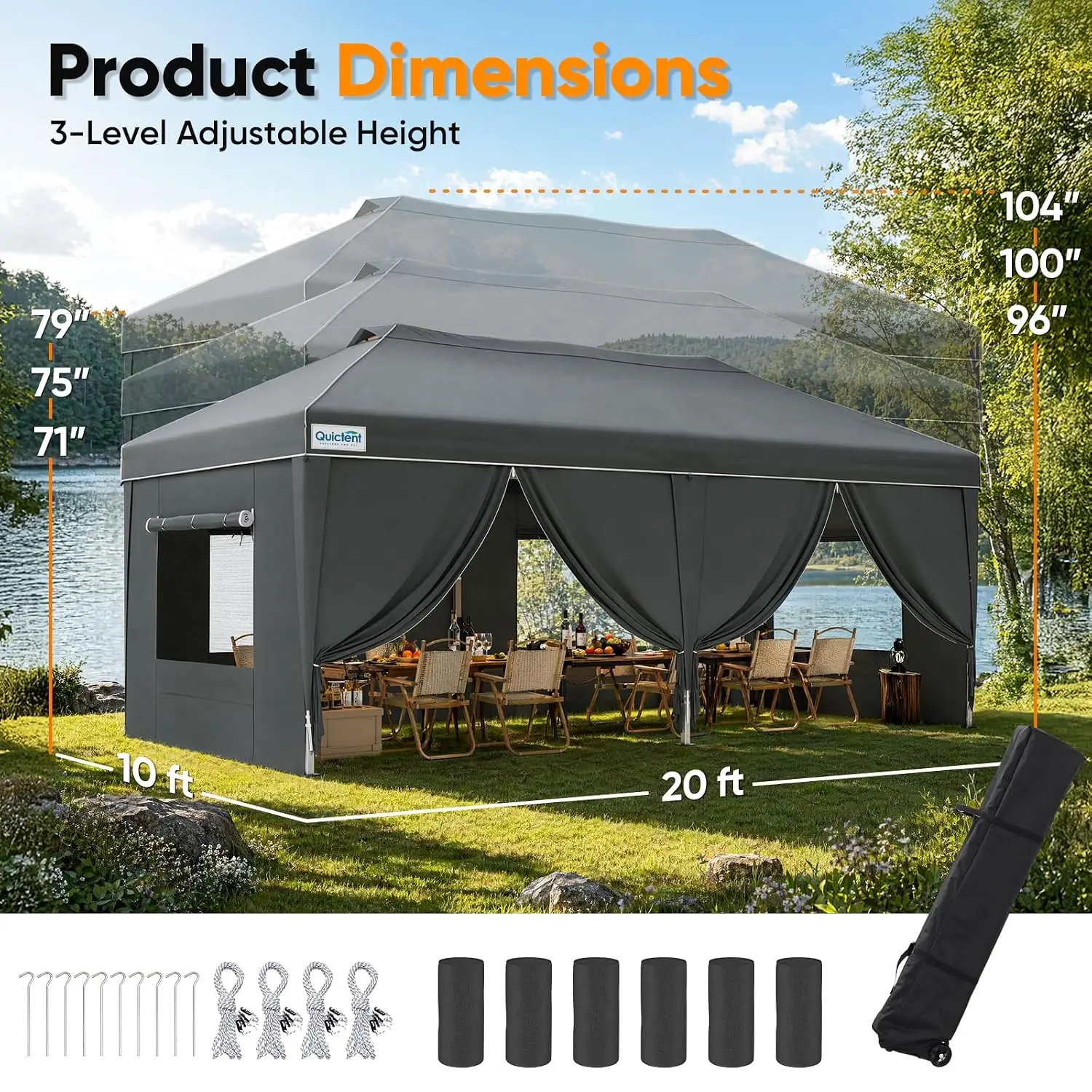 10x20FT Easy Pop Up Canopy Tent with Dual Center Lock, Customized