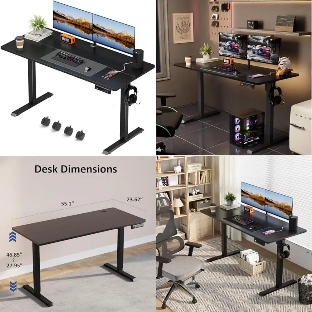 electric standing desk,55 x 24 inches height adjustable home office desk with removable caster (black)