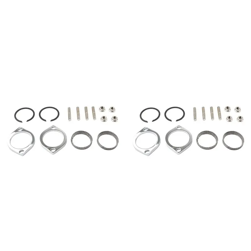 2X Exhaust Flange Install Kit Flanges Gaskets C-Clips Nuts Washers For Softail Sportster Dyna Touring 30-0205-A74F