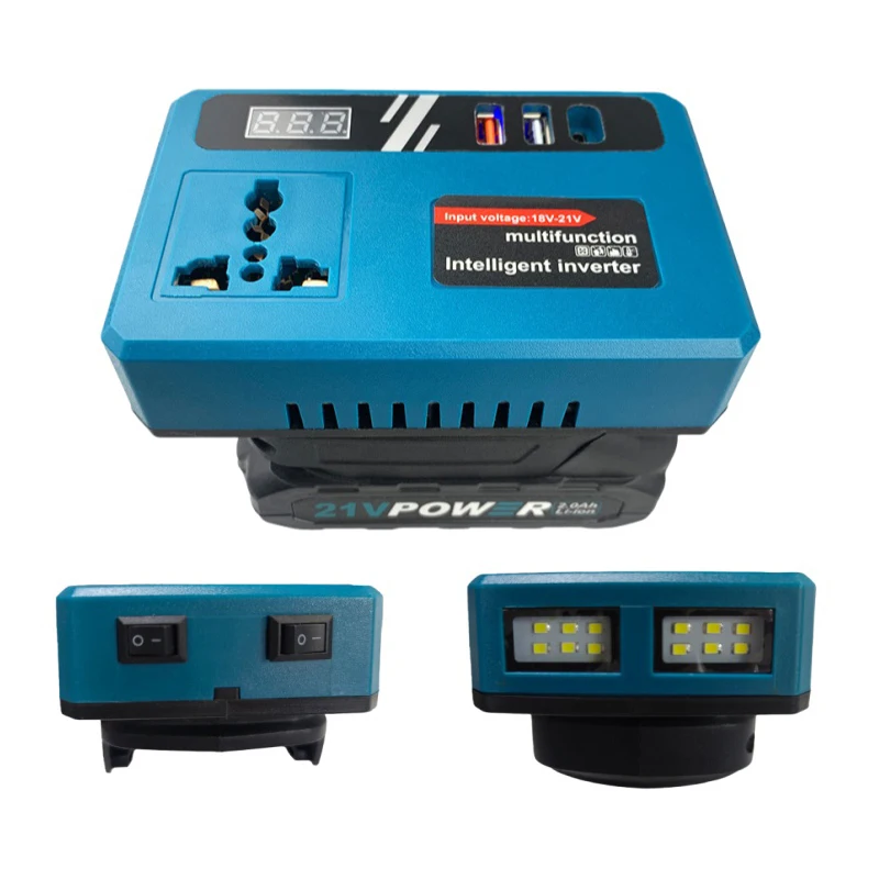 New【1Pc DC21V To 220V AC Converter Lithium Battery Inverter Portable Power Supply For Outdoor Activities With Dual USB Ports】