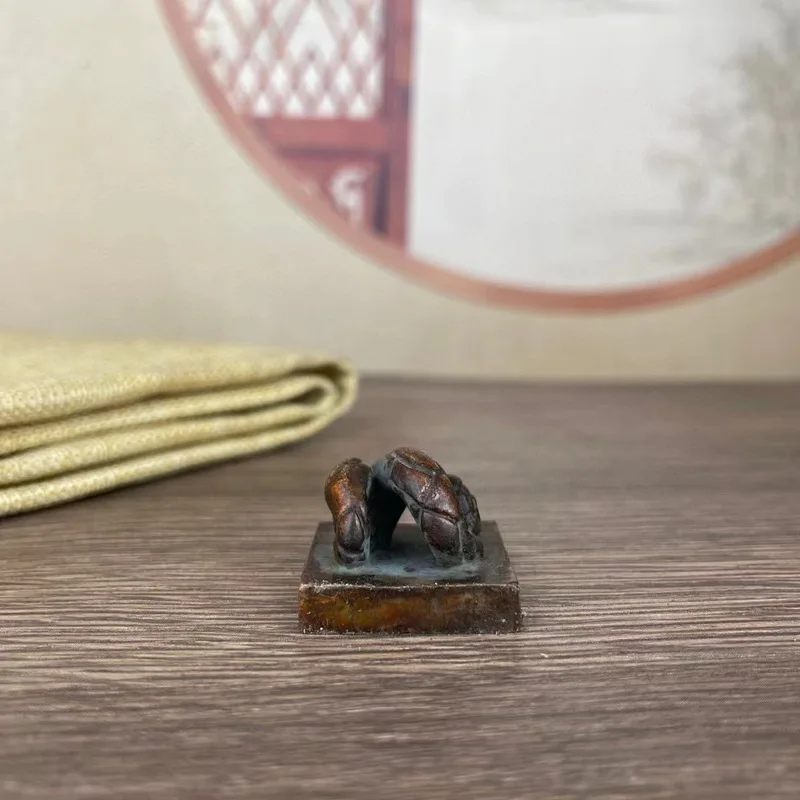 Antique Bronze Seal with Old Patina, Emperor's Seal, Antique Micro-Carved Seal, Vintage Desktop Ornament, Craft Item