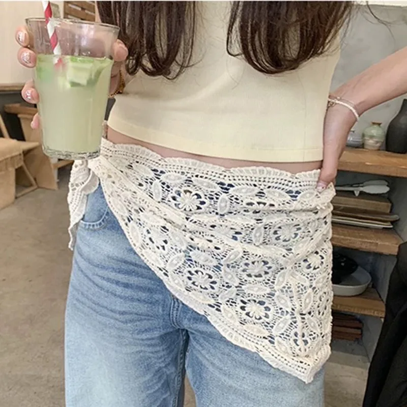 ผ้าคลุมศีรษะทรงสามเหลี่ยมถักโครเชต์ลายลูกไม้สไตล์เรโทรใหม่ ดีไซน์แบบซ้อนชั้นสำหรับผู้หญิง ช่วยปกปิดสะโพก ดูเอวเล็กลง ใช้เป็นเครื่องประดับตกแต่ง