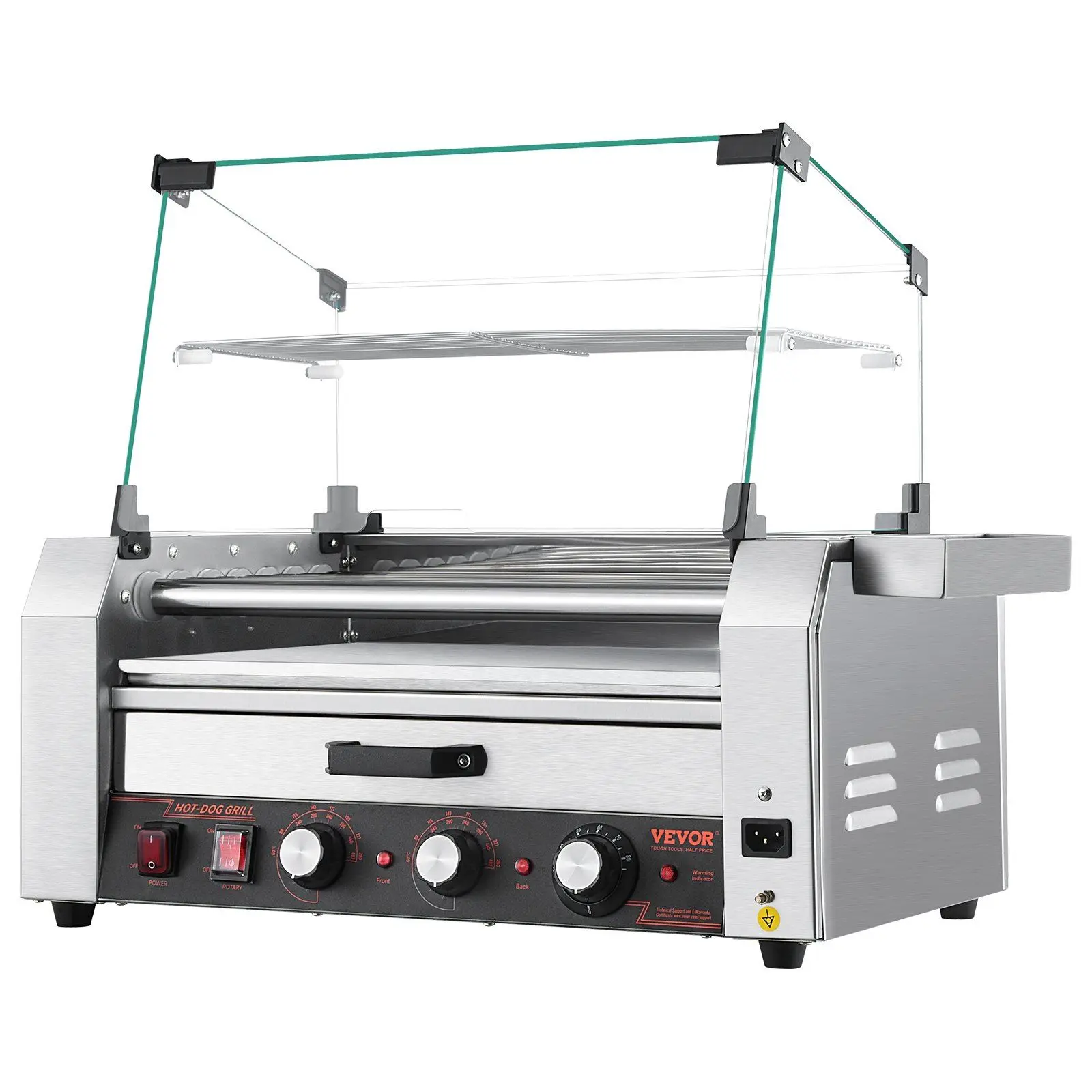 

18 Hot Dog 7 Roller Electric Grill Cooker Machine Bun Warmer Cover 1200W