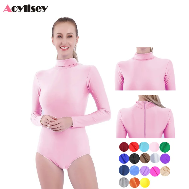 

Aoylisey Turtleneck Long Sleeve Leotard Women Ballet Dance Gymnastics Girls Adult Ballerina Dancewear Bodysuit Costumes