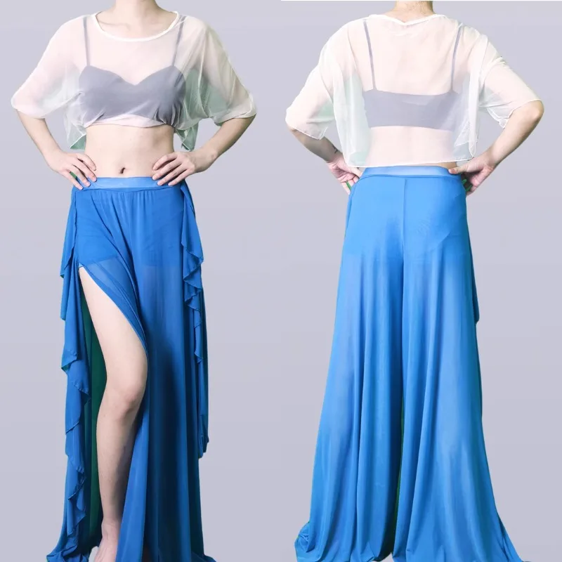 customized belly dance costumes practice outfit Oriental dance elegant mesh top lace wide leg pants set versatile