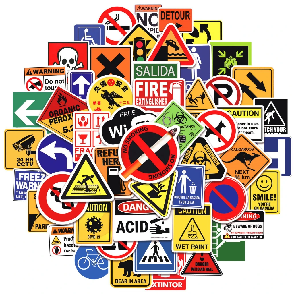 100/50PCS Warning Stickers Danger Banning Signs Reminder Waterproof Decals Sticker DIY Car Motorcycle Snowboard Papery Pop Store