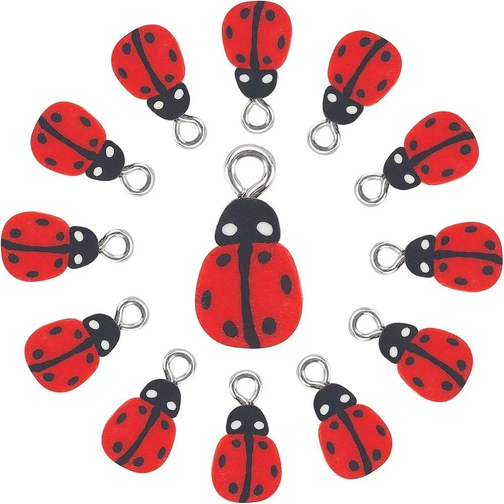 

1box 100pcs Handmade Polymer Clay with Tone Iron Loop Ladybug Red 14~15.5x7.5~8.5x4~5mm Hole: 1.8mm