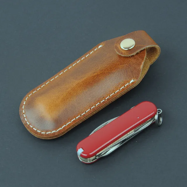 Skórzane etui na składany nóż Crazy Horse, kabura ze skóry bydlęcej na składany nóż wojskowy 58 mm, osłona ochronna.