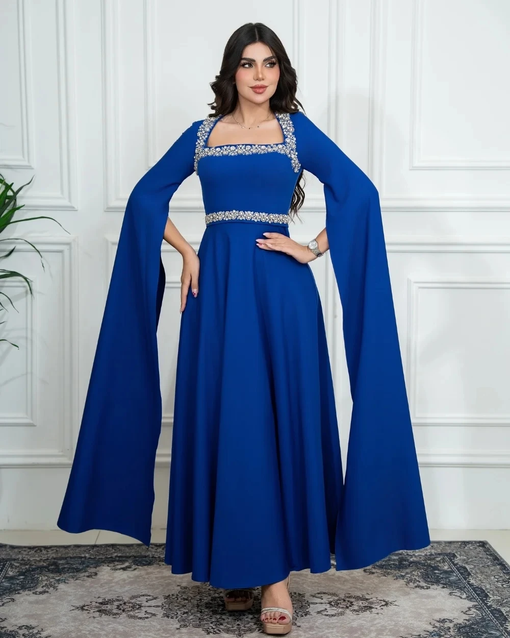 

Royal Blue Beaded Long Bespoke Occasion Gown Evening Dresses Prom Pastrol Unisex Jersey Retro Dubai Saudi Arabic Customized