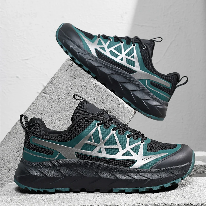 Men's Breathable Mesh Hiking Shoes Outdoor Non‑Slip Wear‑Resistant Trail Running Shoes Lightweight Wide Width Casual Sneakers
